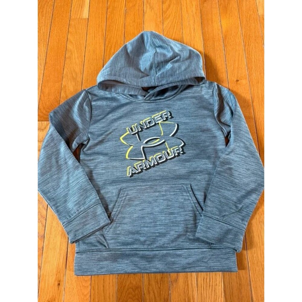 Under Armour Hooded Hoodie Fleece Sweatshirt Logo Gray Size 7 Boys
